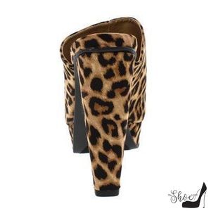 The Shoe Loft Shoes - Darcy Faux Silk Leopard Peep Toe Mules The Shoe Loft Shoes - Darcy Faux Silk Leopard Peep Toe Mules